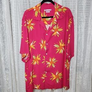 Zara Pink Tropical Floral Hawaiian Print Short Sleeve Button-Up Shirt Men's SzXL